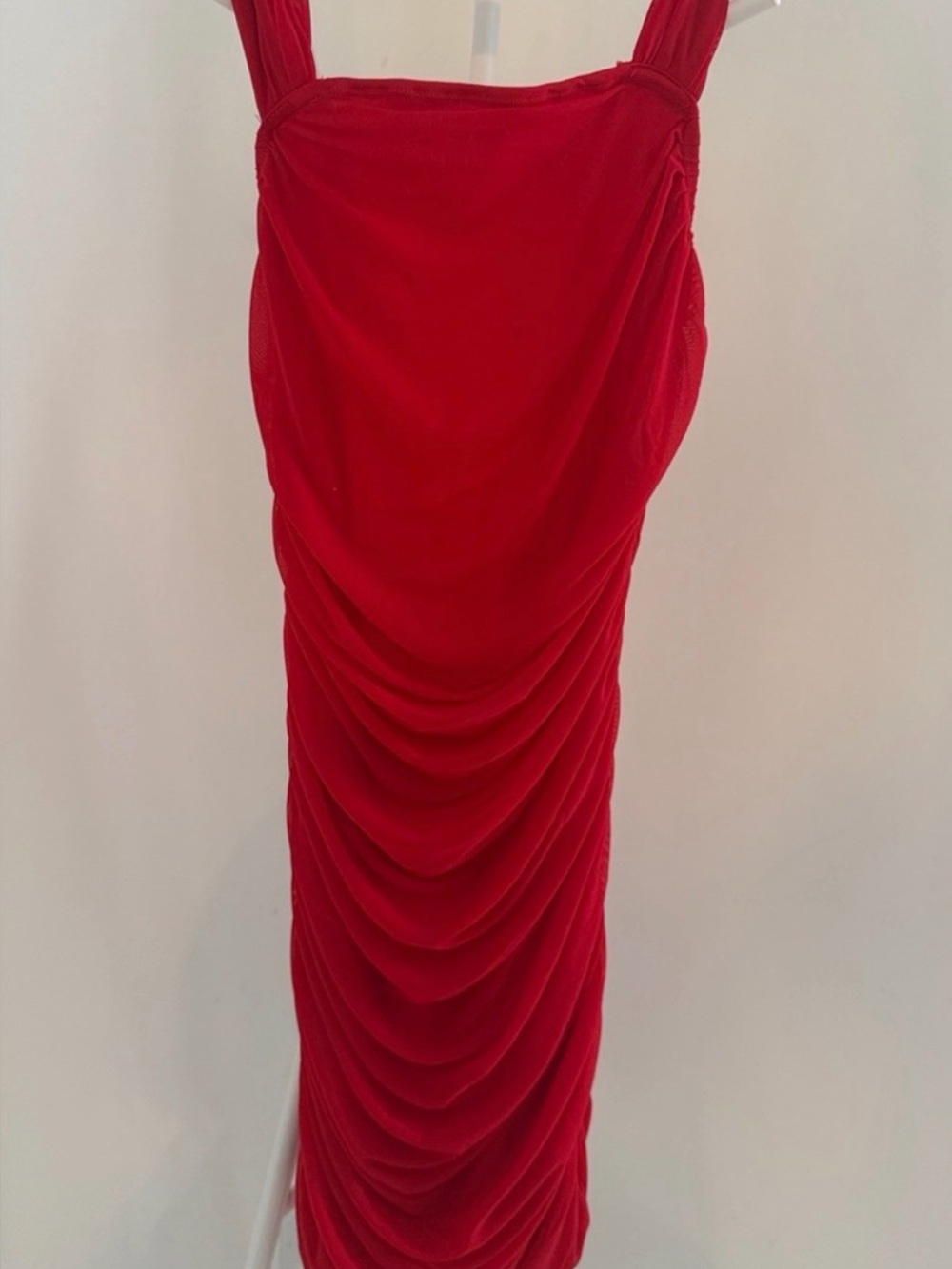 NEW! with tags, SHEIN Red Ruched Square-Neck Midi Dress